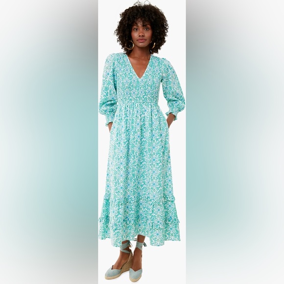 Tuckernuck Pink City Prints- Exclusive Mint Trellis Isabel V-Neck Dress (Small) - Picture 5 of 6